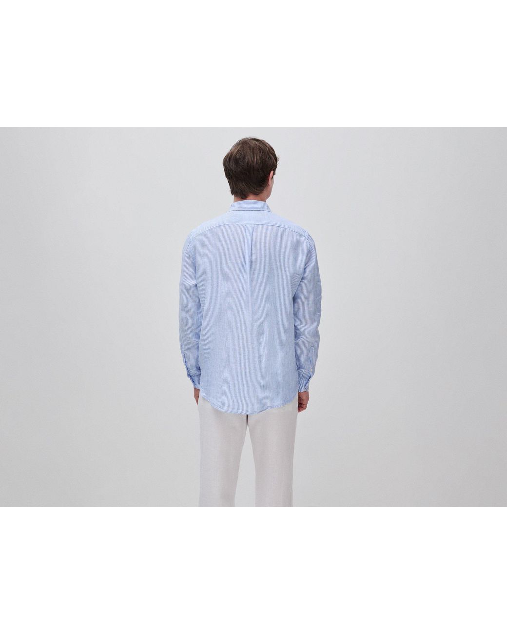 Benetton Blue Benetton, Light Striped Pure Linen Shirt for men