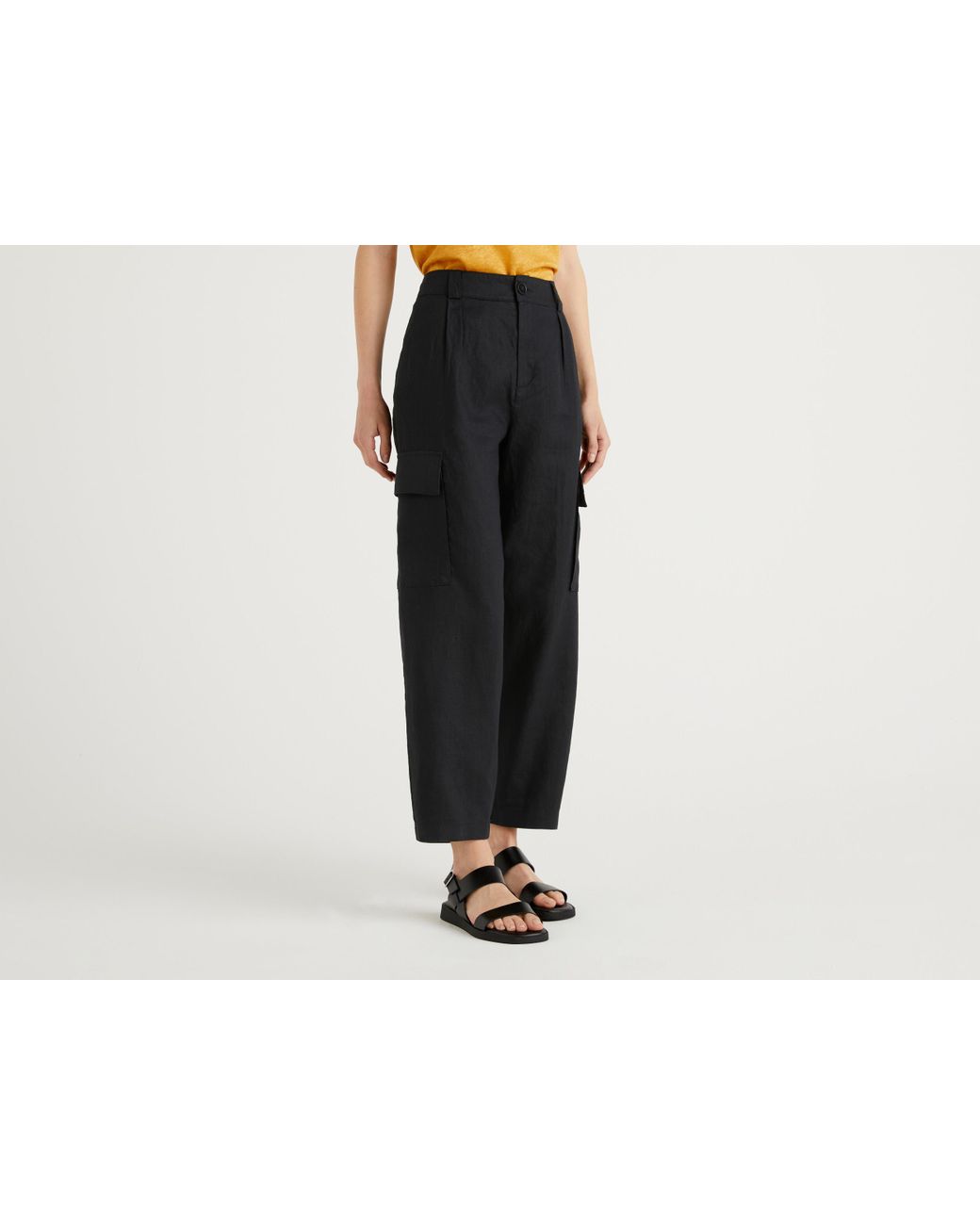 Pantaloni Cargo 100% Lino di Benetton in Nero | Lyst