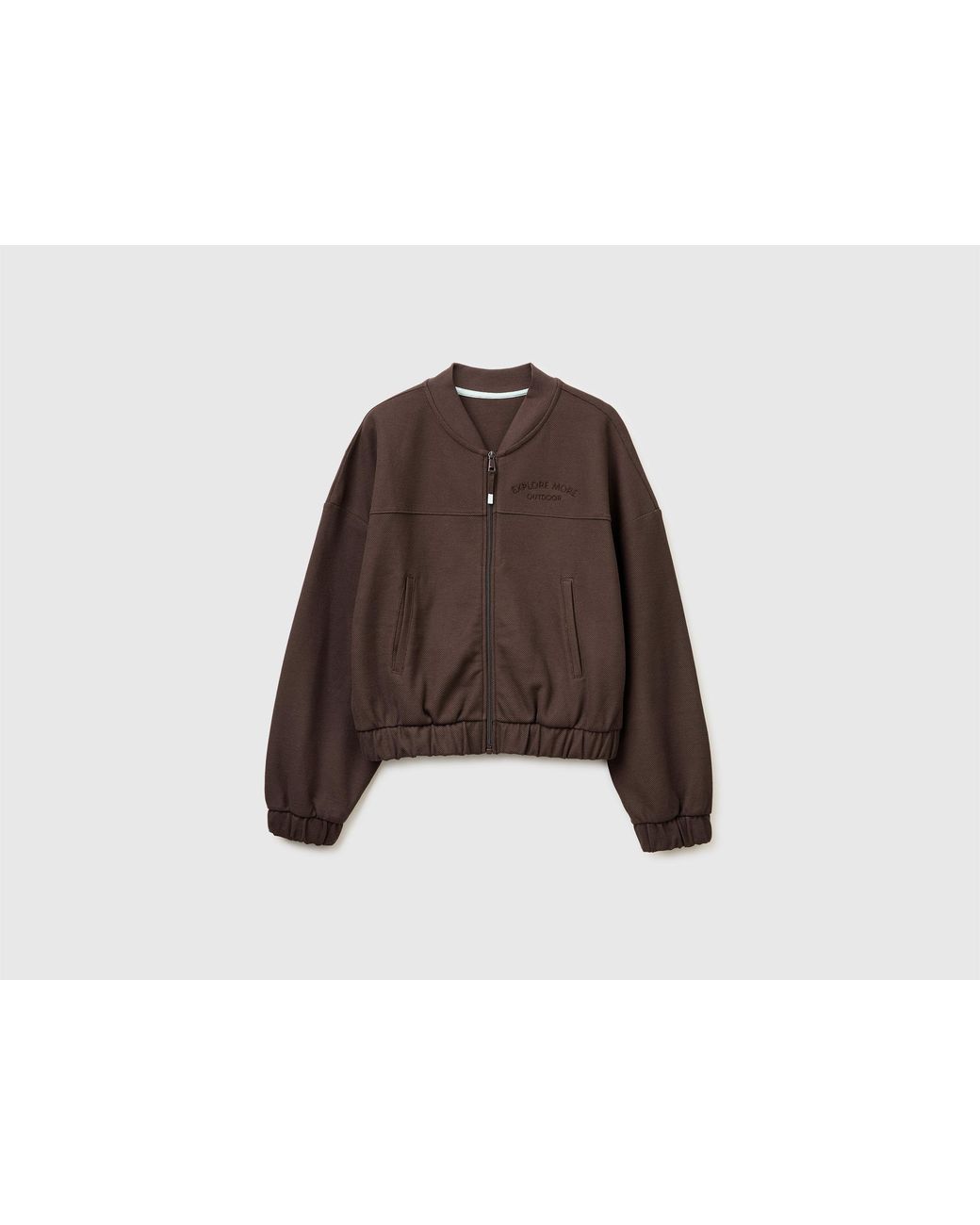 Benetton Brown Benetton, Bomber-Style Sweatshirt With Embroidery