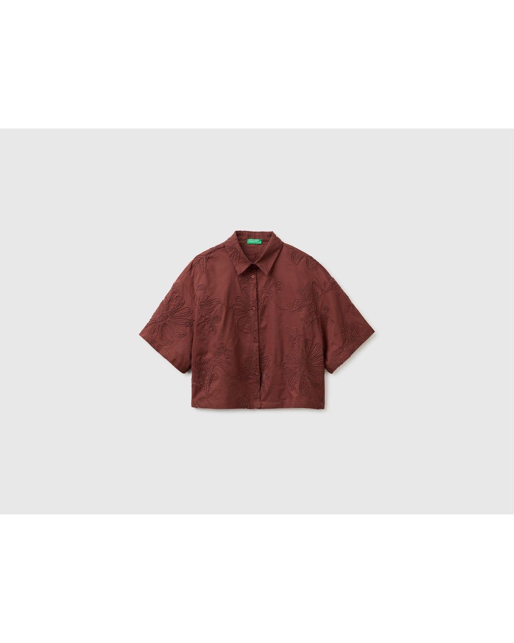 Benetton Red Benetton, Cropped Shirt With Floral Embroidery