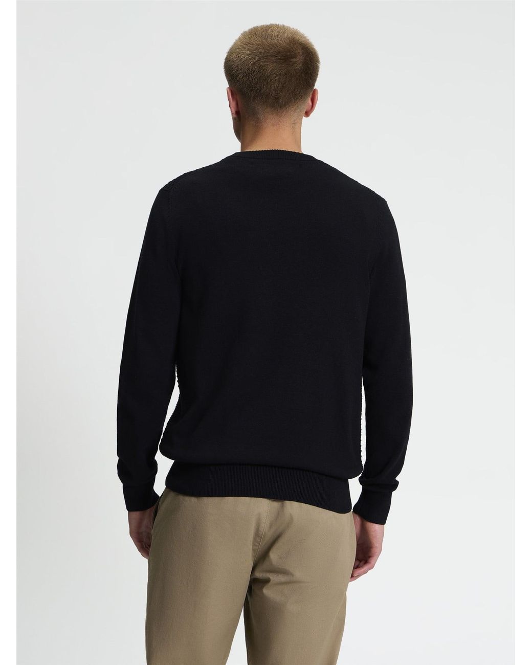 Ben Sherman Blue Long Sleeve Texture Front Crew Neck Jumper In Black for men
