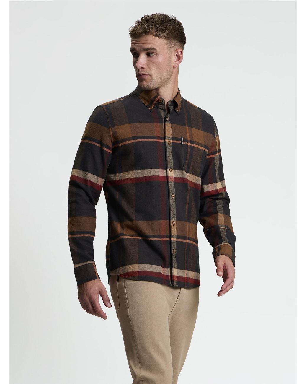 Ben Sherman Black Long Sleeve Oversized Brushed Check Shirt In Dark Brown for men