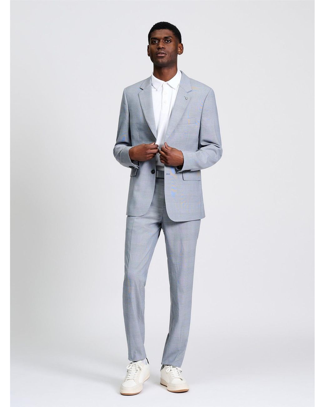 Ben Sherman White Prince Of Wales Wool Check Jacket In Light Blue for men