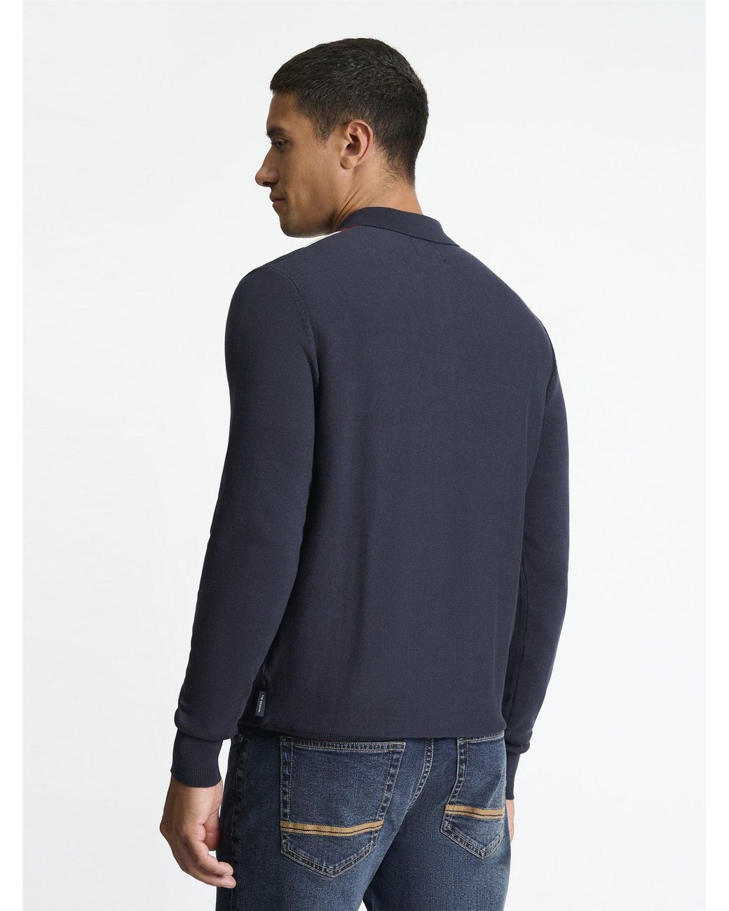 Ben Sherman Blue Long Sleeve Vertical Stripe Polo In Dark Navy for men