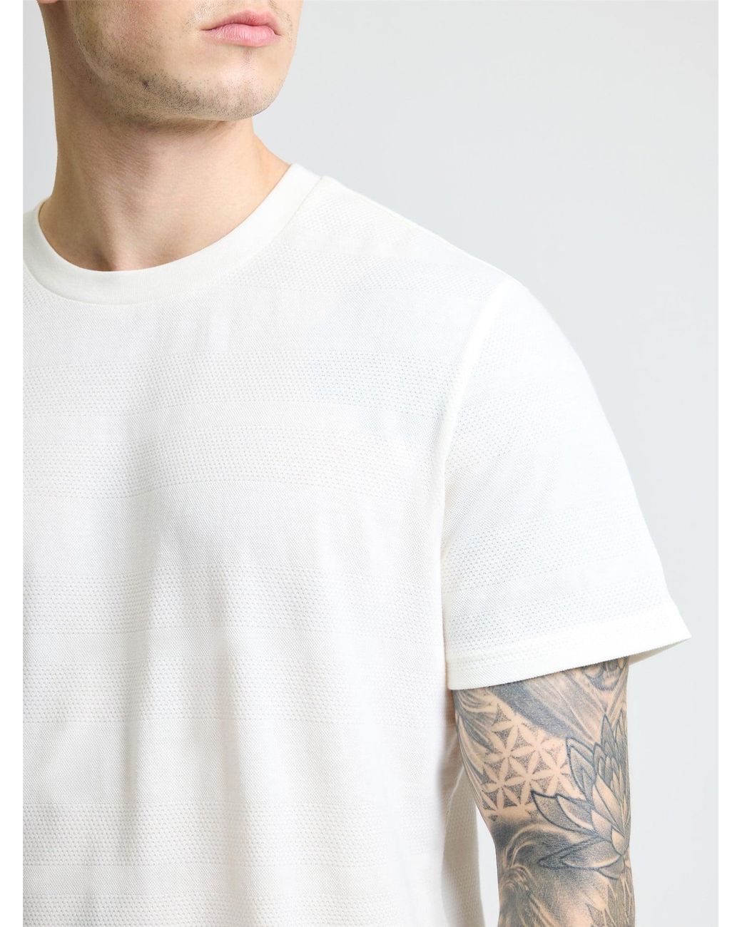 Ben Sherman White Textured Stripe Tee In Ivory for men