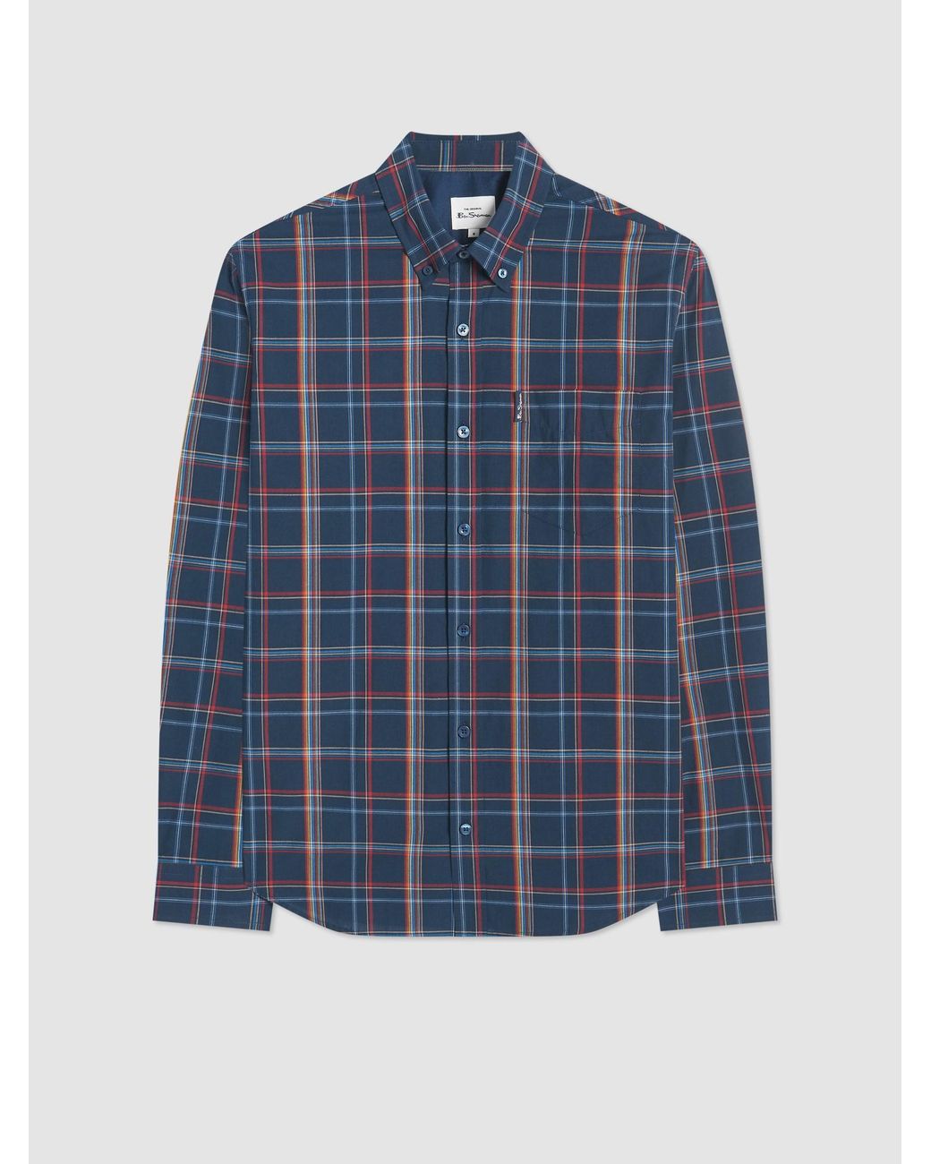 Ben Sherman Blue Long Sleeve Linear Check Shirt In Dark Navy for men