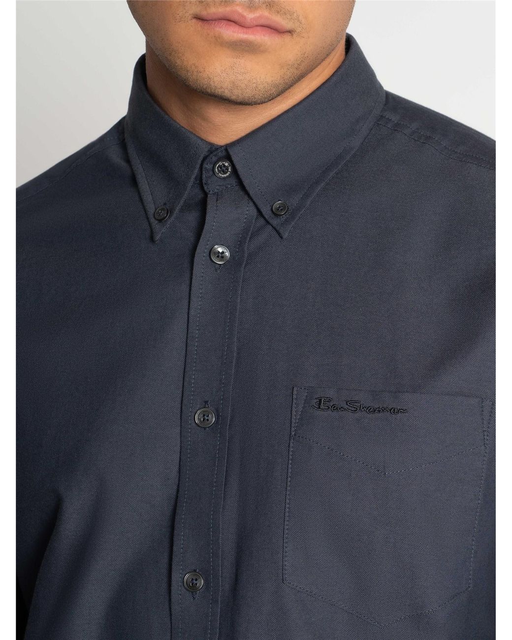 Ben Sherman Blue Long Sleeve Oxford Shirt In Slate for men