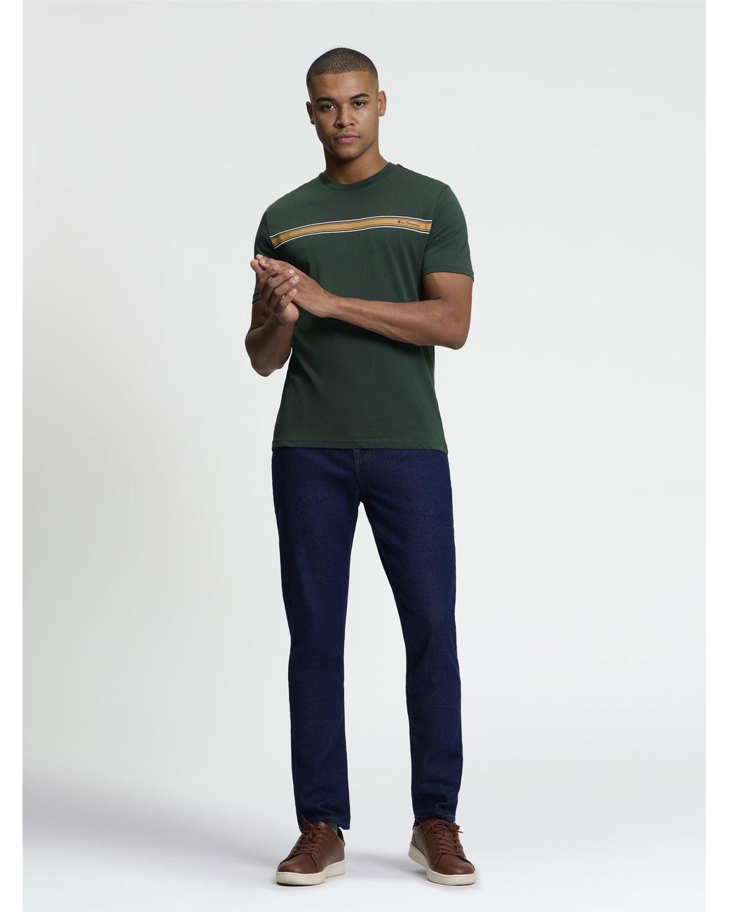 Ben Sherman Blue Short Sleeve Core Stripe Tshirt In Bottle Green for men