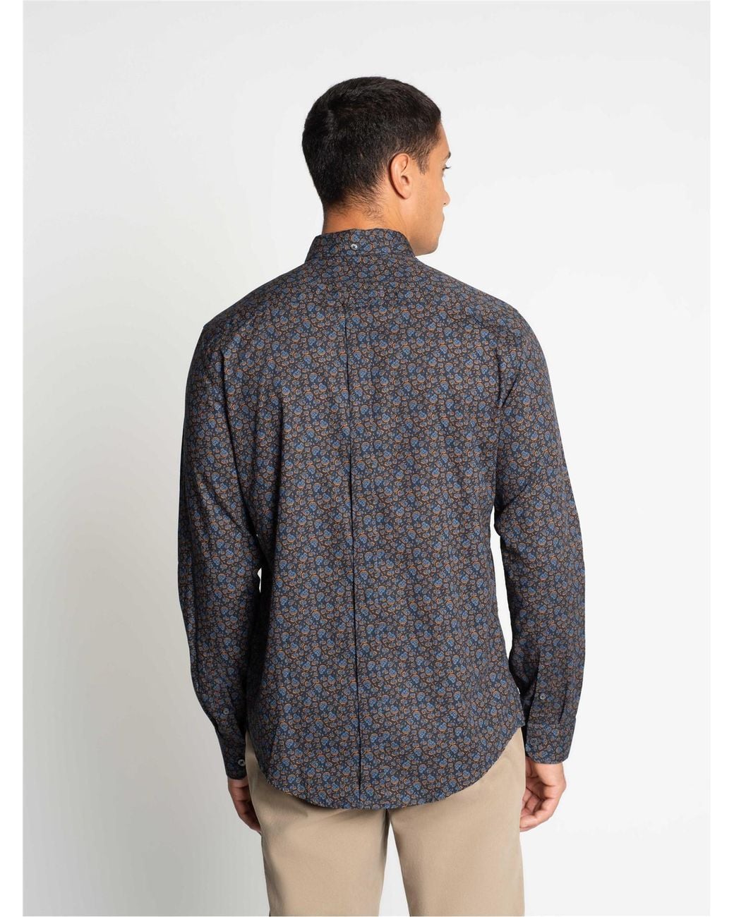 Ben Sherman Gray Long Sleeve Scattered Floral Print Shirt In Dark Navy for men