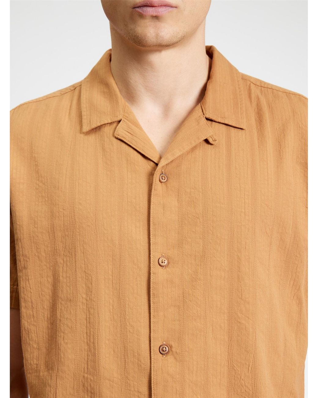 Ben Sherman Blue Short Sleeve Seersucker Texture Shirt In Fawn for men