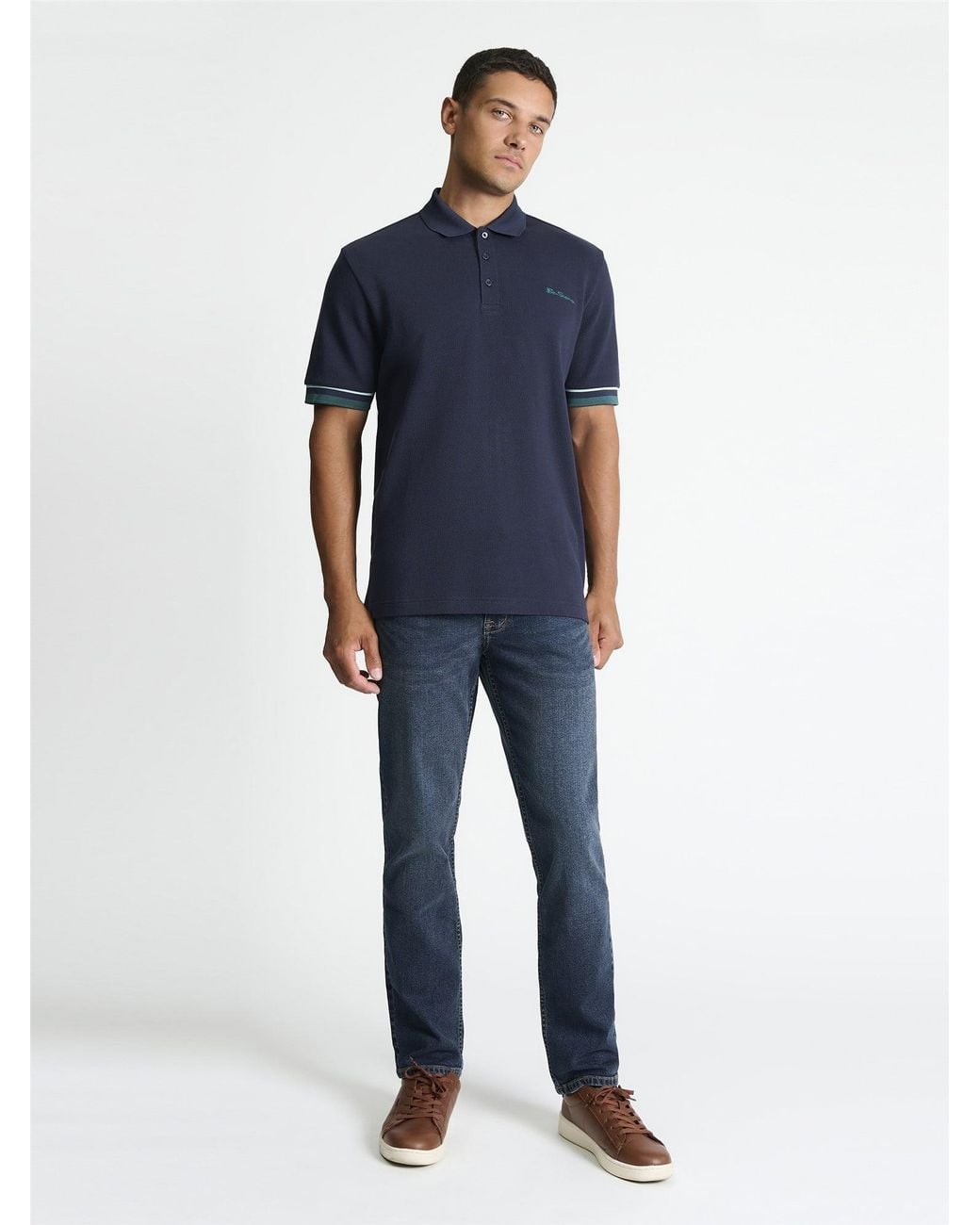 Ben Sherman Blue Heavyweight Pique Polo Shirt In Dark Navy for men