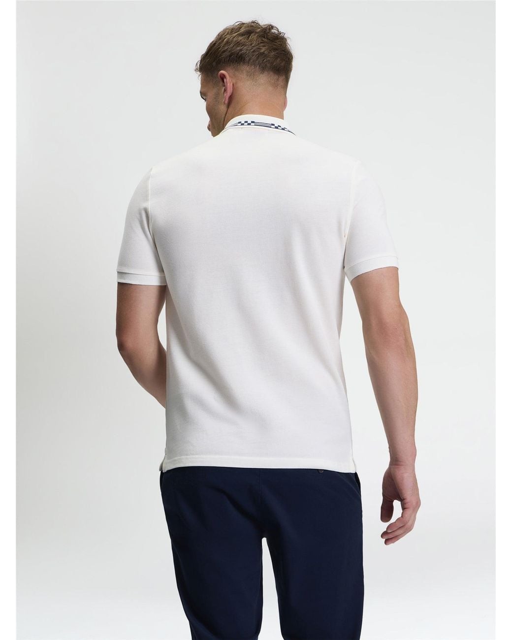 Ben Sherman White Short Sleeve Checkerboard Collar Polo In for men