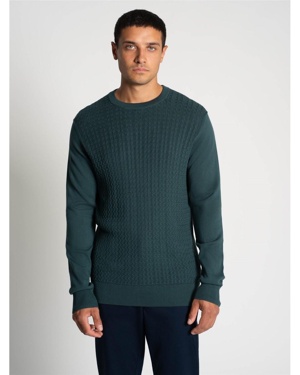 Ben Sherman Blue Textured Front Crew Sweater In for men