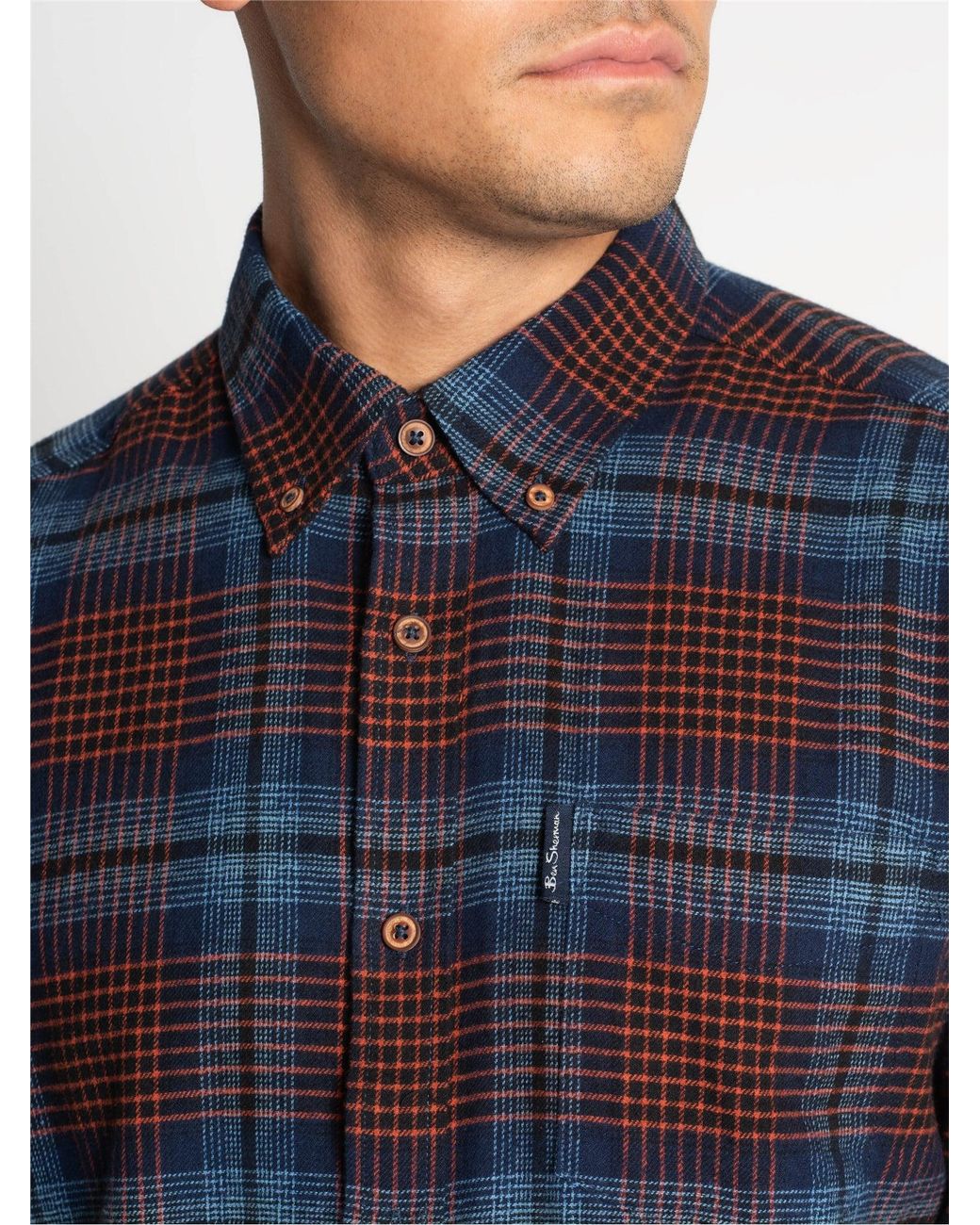 Ben Sherman Blue Long Sleeve Ombre Check Shirt In Marine for men