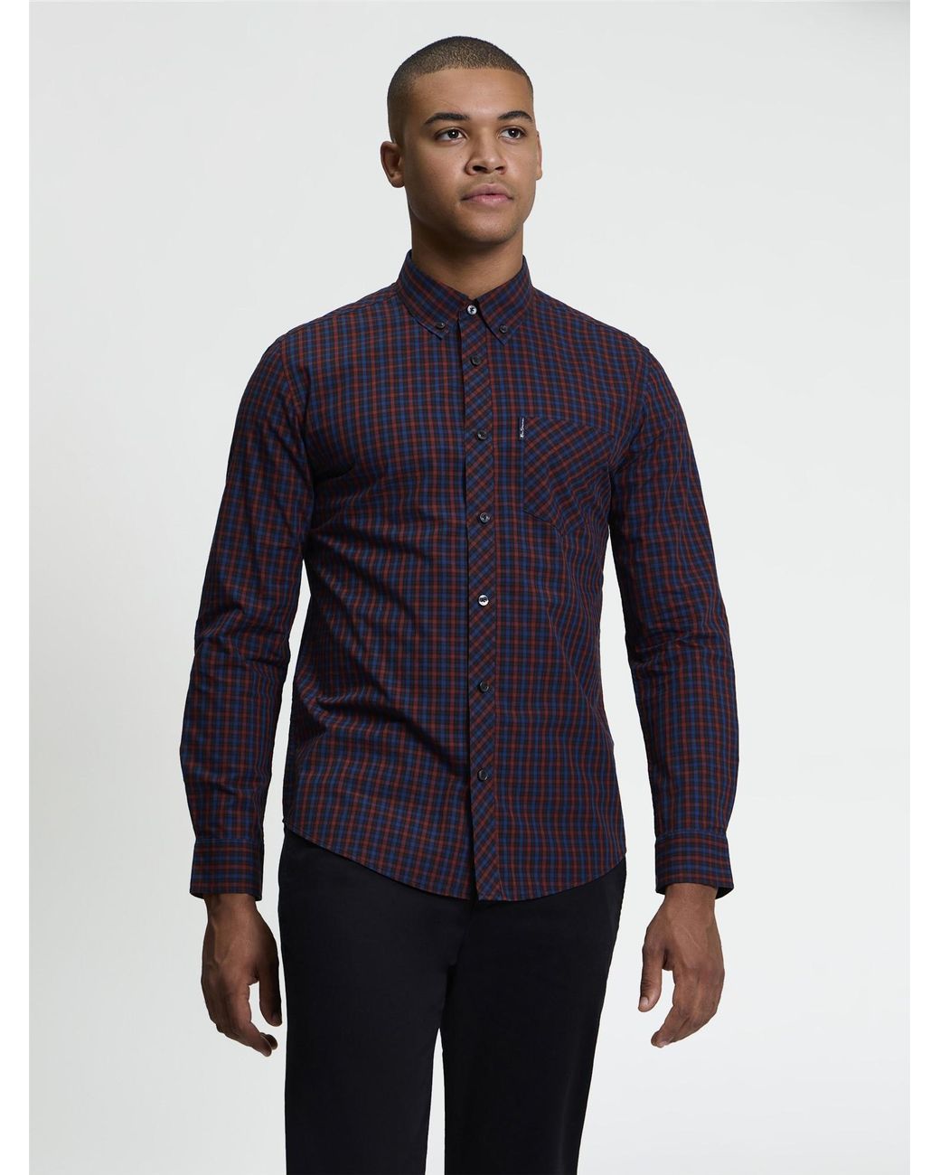 Ben Sherman Blue Long Sleeve House Check In Sienna for men