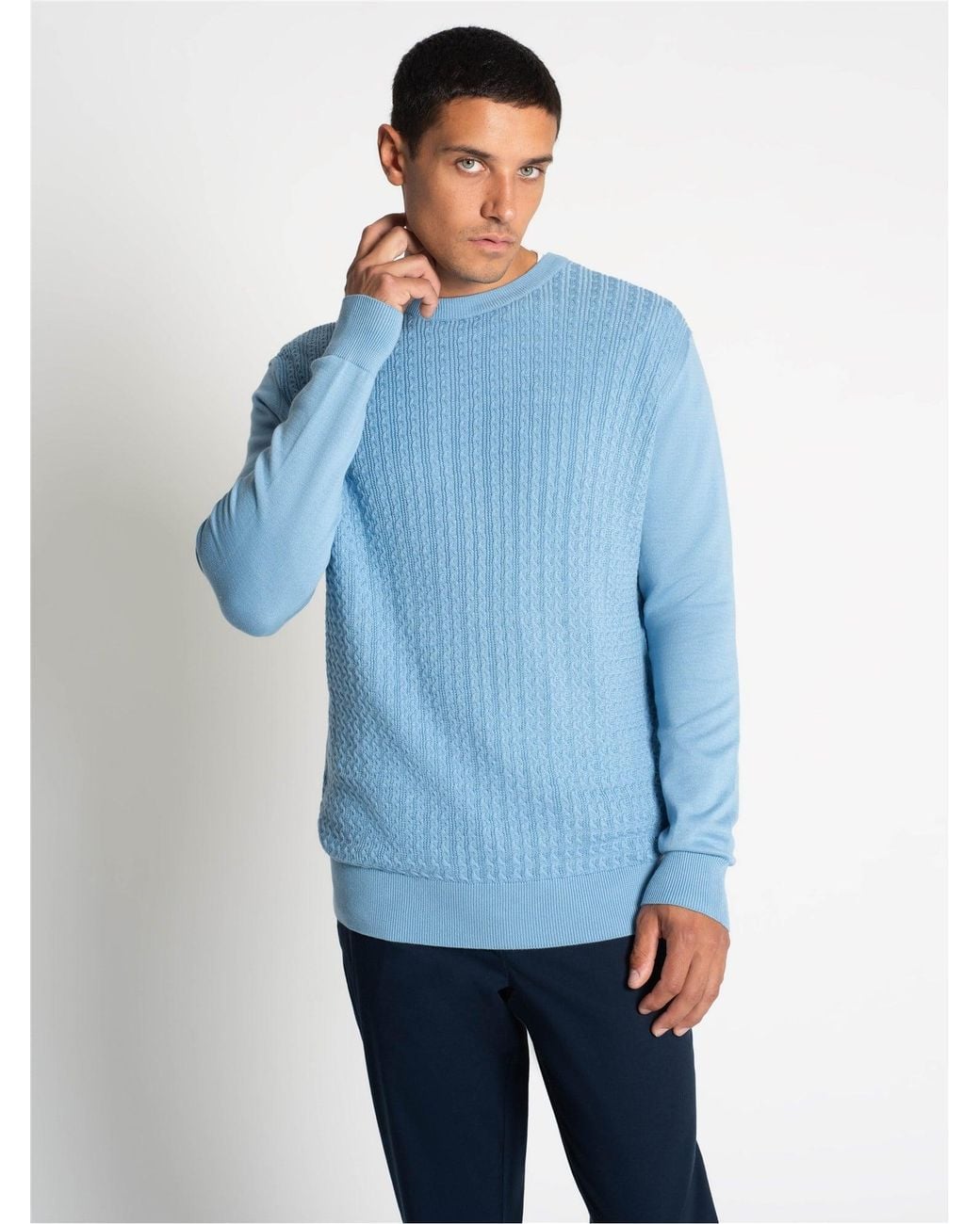 Ben Sherman Blue Textured Front Crew Sweater In for men
