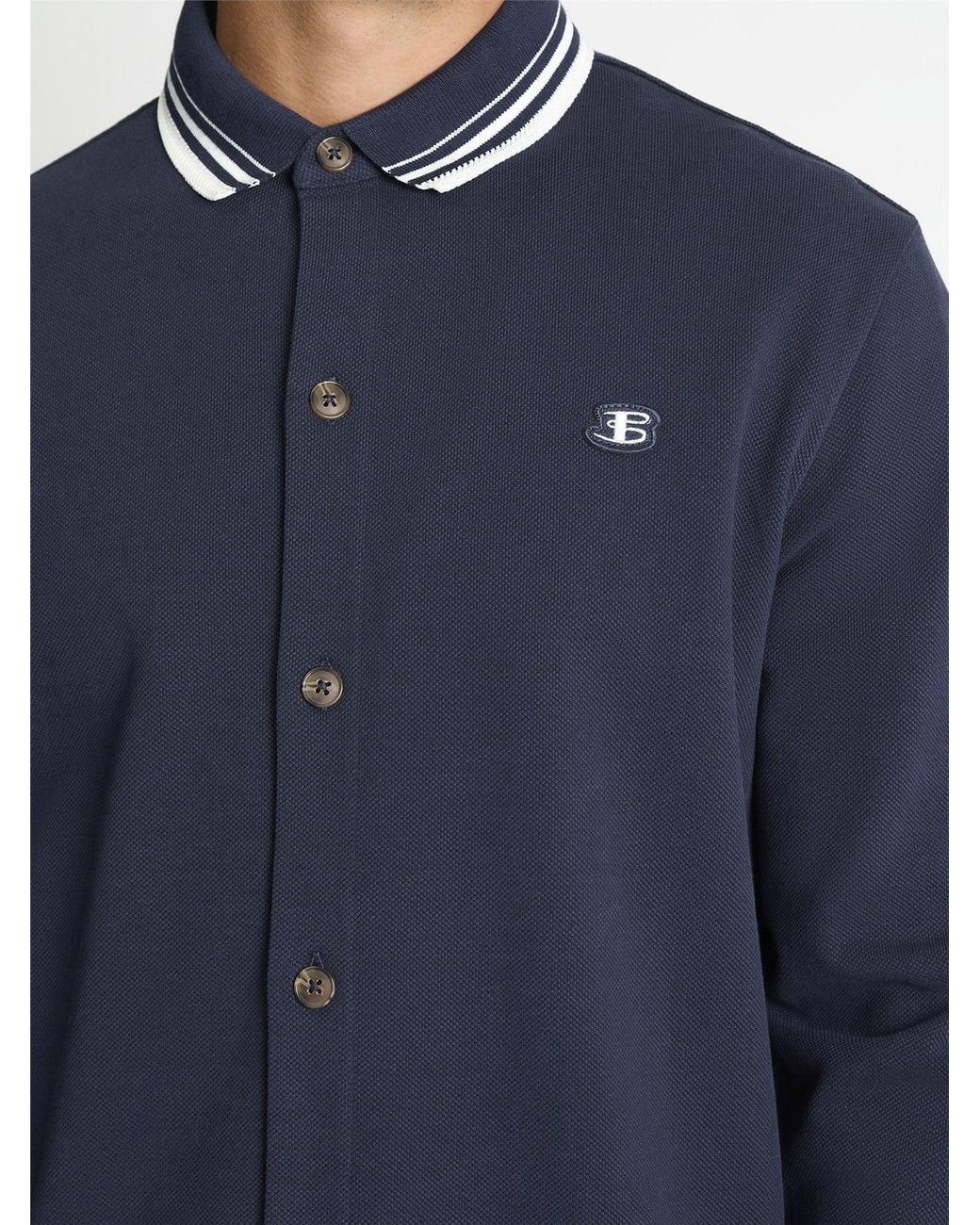 Ben Sherman Blue Tipped Long Sleeve Polo Shirt In Dark Navy for men