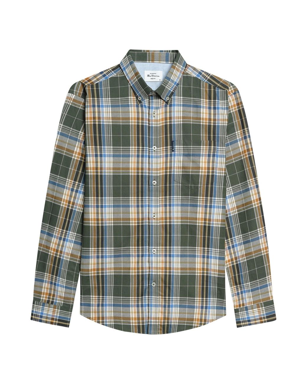 Ben Sherman Long Sleeve Twill Check Shirt In Bottle Green for men
