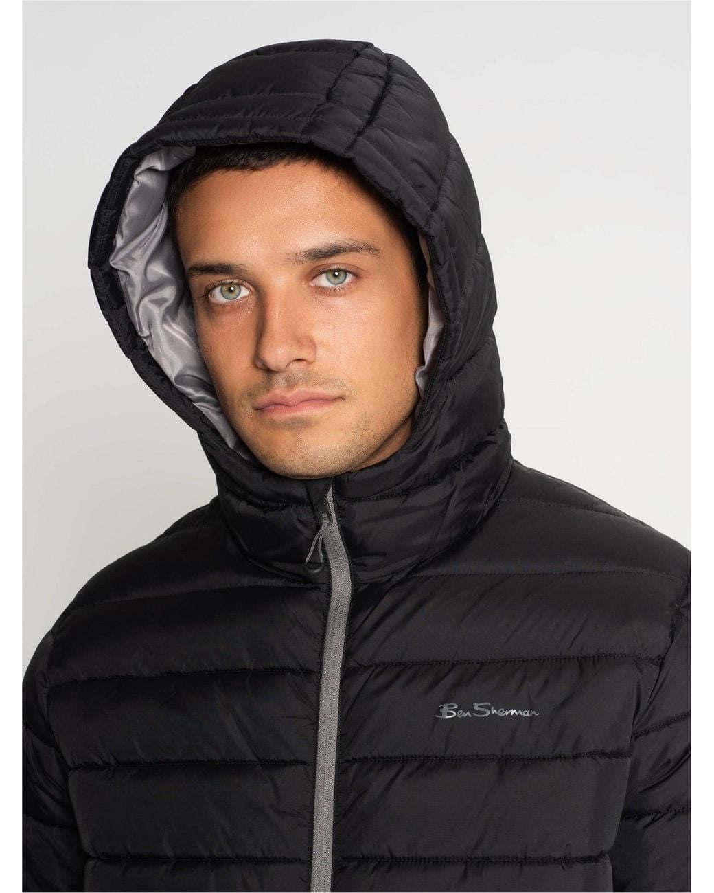 Ben Sherman Padded Hooded Jacket In Black for men