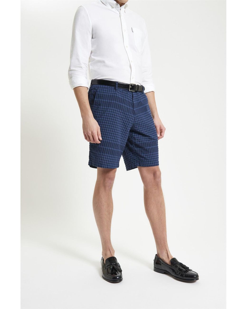 Ben Sherman Blue Seersucker Check Shorts In Dark Navy for men