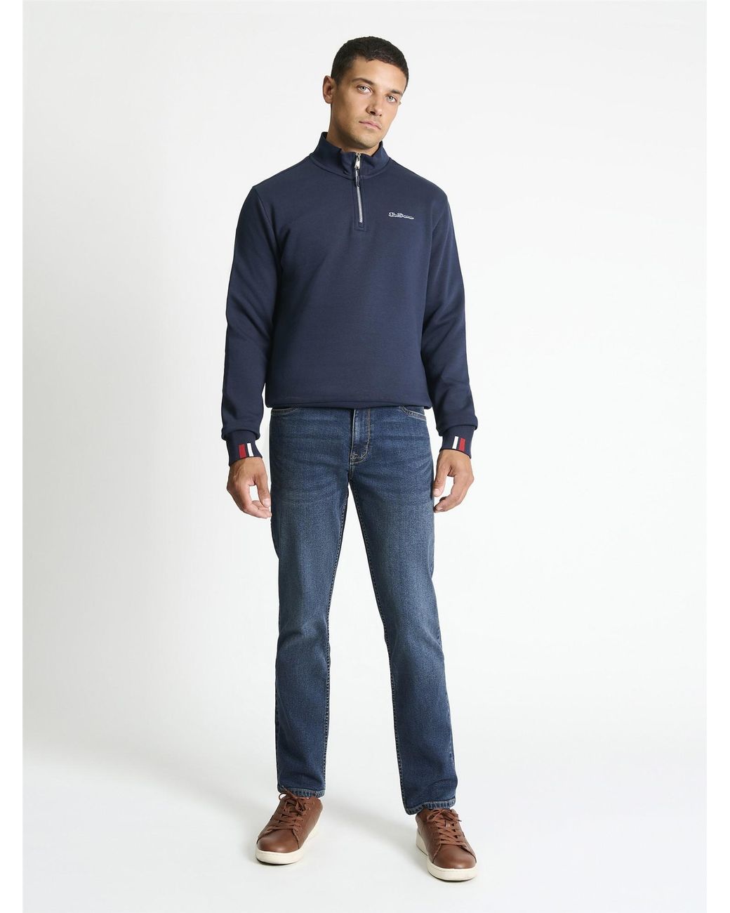 Ben Sherman Blue Core Half Zip Funnel In Dark Navy for men