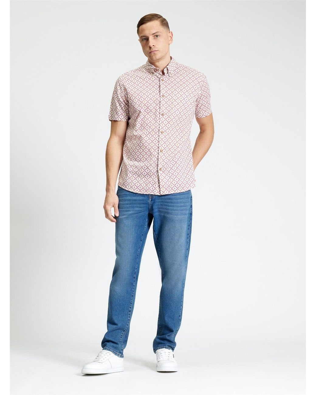 Ben Sherman Blue Short Sleeve Festival Geo Print Shirt In Rose for men