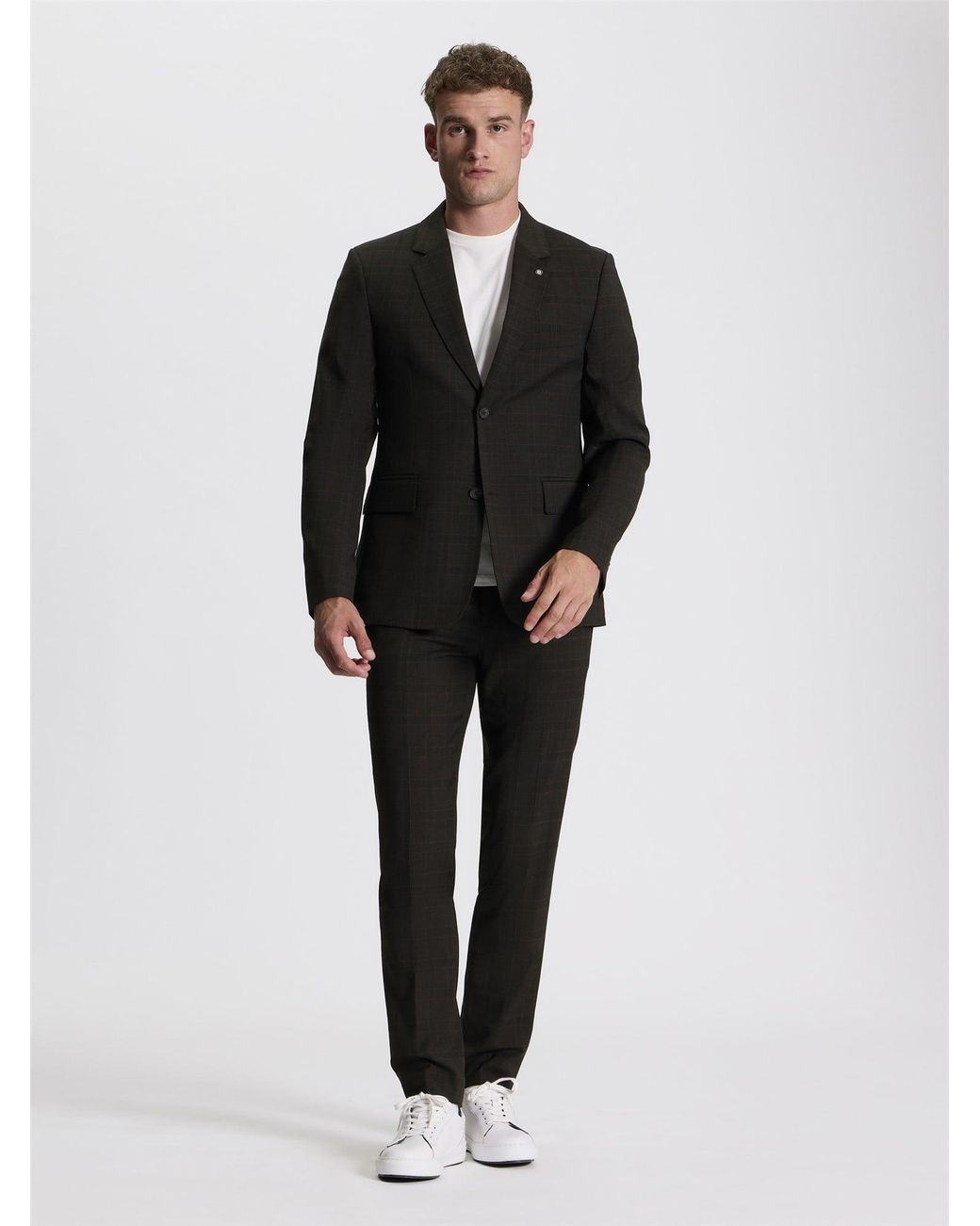 Ben Sherman Black Prince Of Wales Check Jacket In Chocolate for men