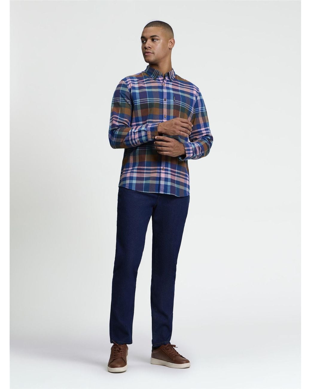 Ben Sherman Blue Long Sleeve Brushed Check Shirt In Multi Coloured for men