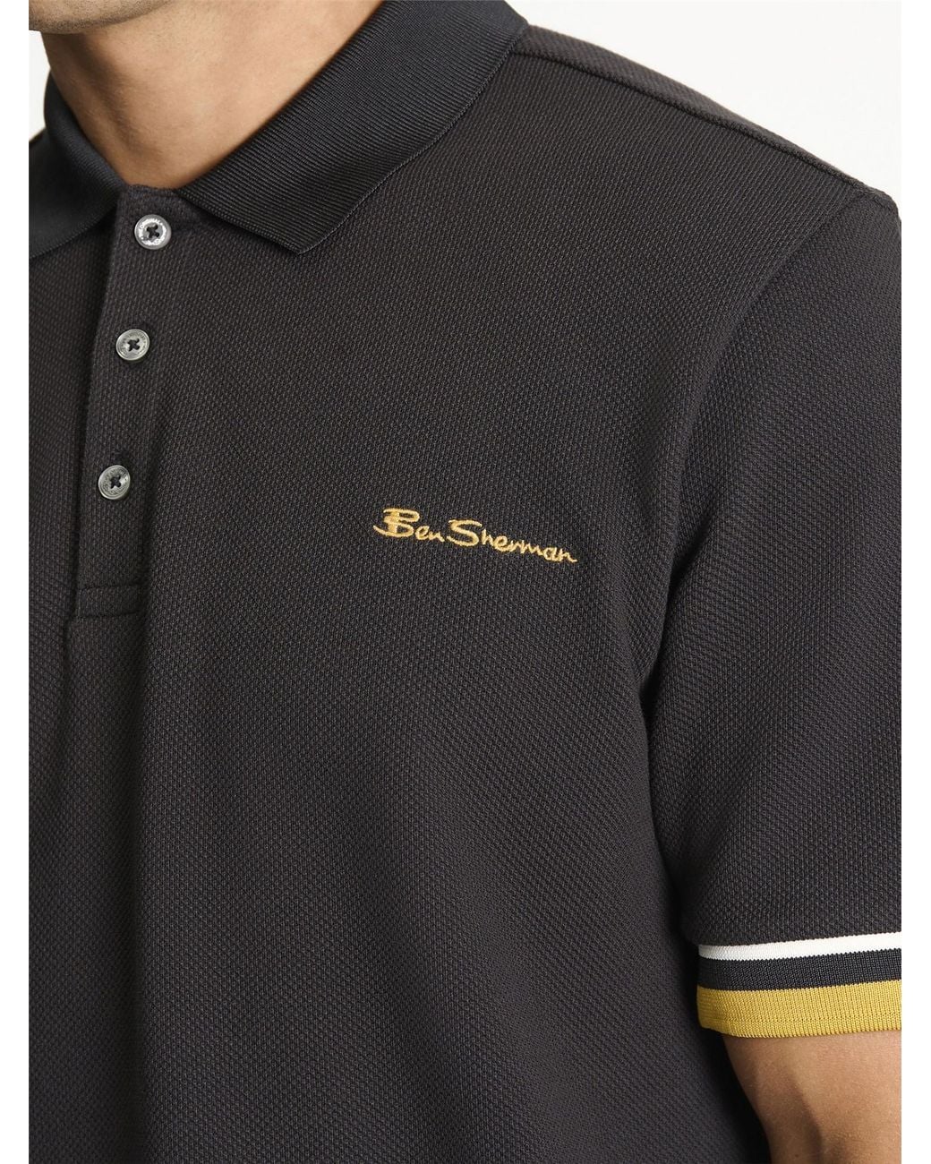 Ben Sherman Red Heavyweight Pique Polo Shirt In Black for men