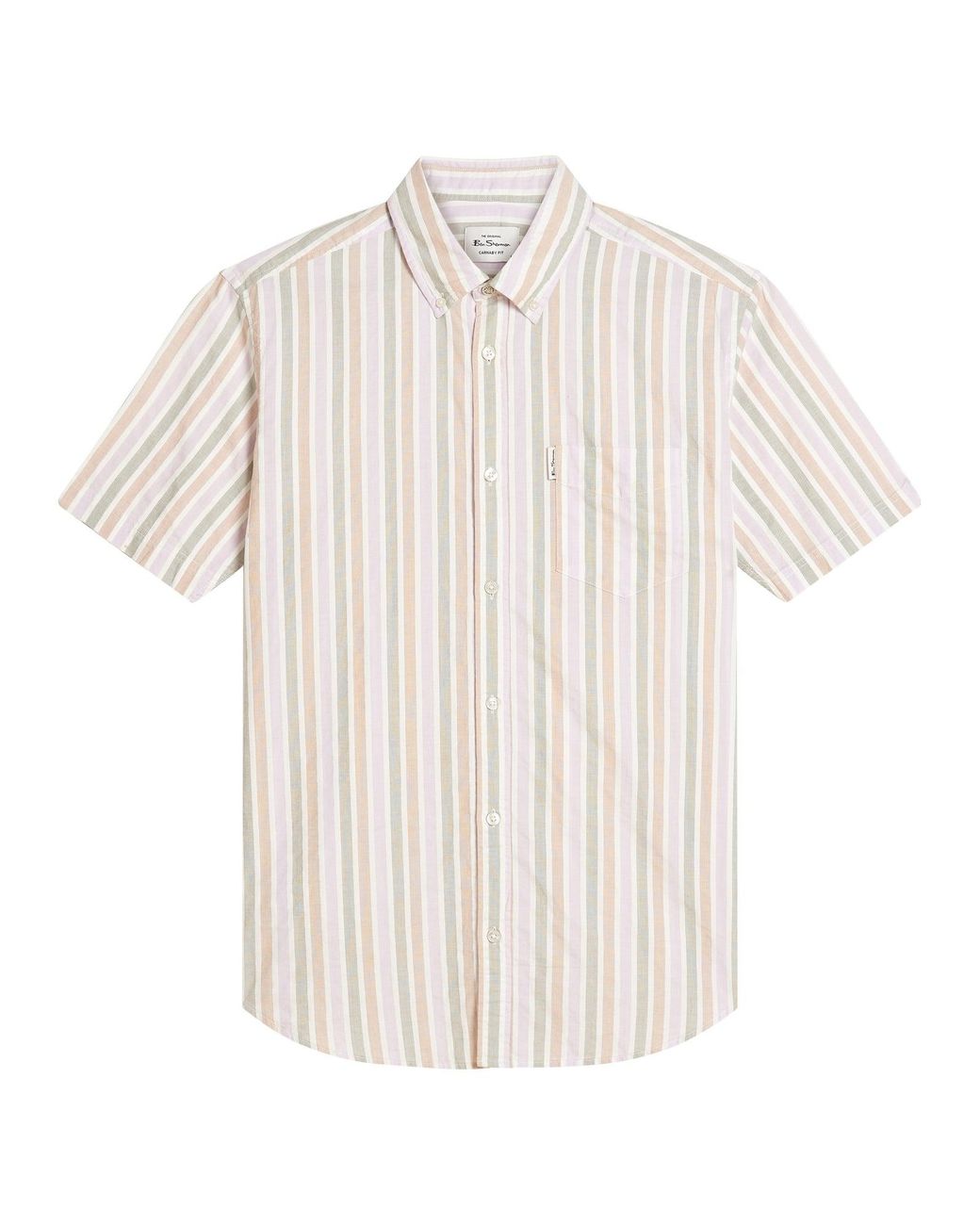 Ben Sherman Blue Short Sleeve Multicolour Candy Stripe Shirt In Snow White for men