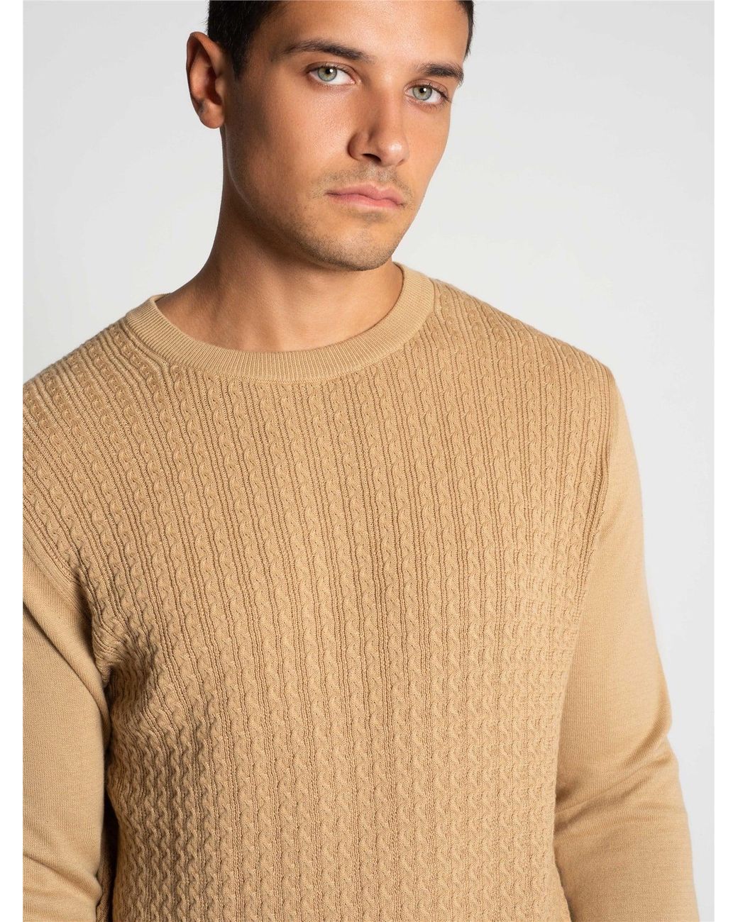 Ben Sherman Natural Textured Front Crew Sweater In Sand for men