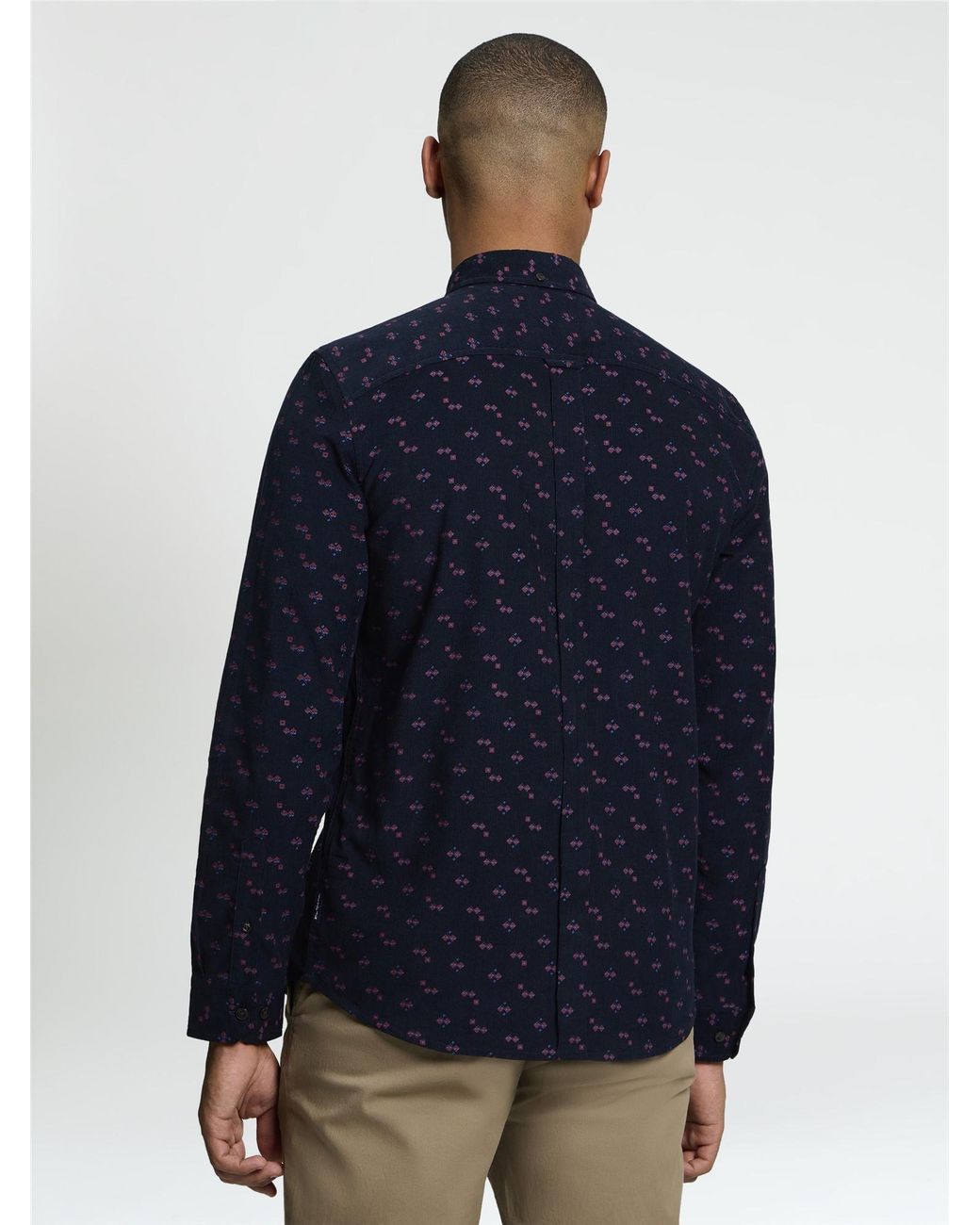 Ben Sherman Blue Long Sleeve Geo Printed Cord Shirt In Dark Navy for men