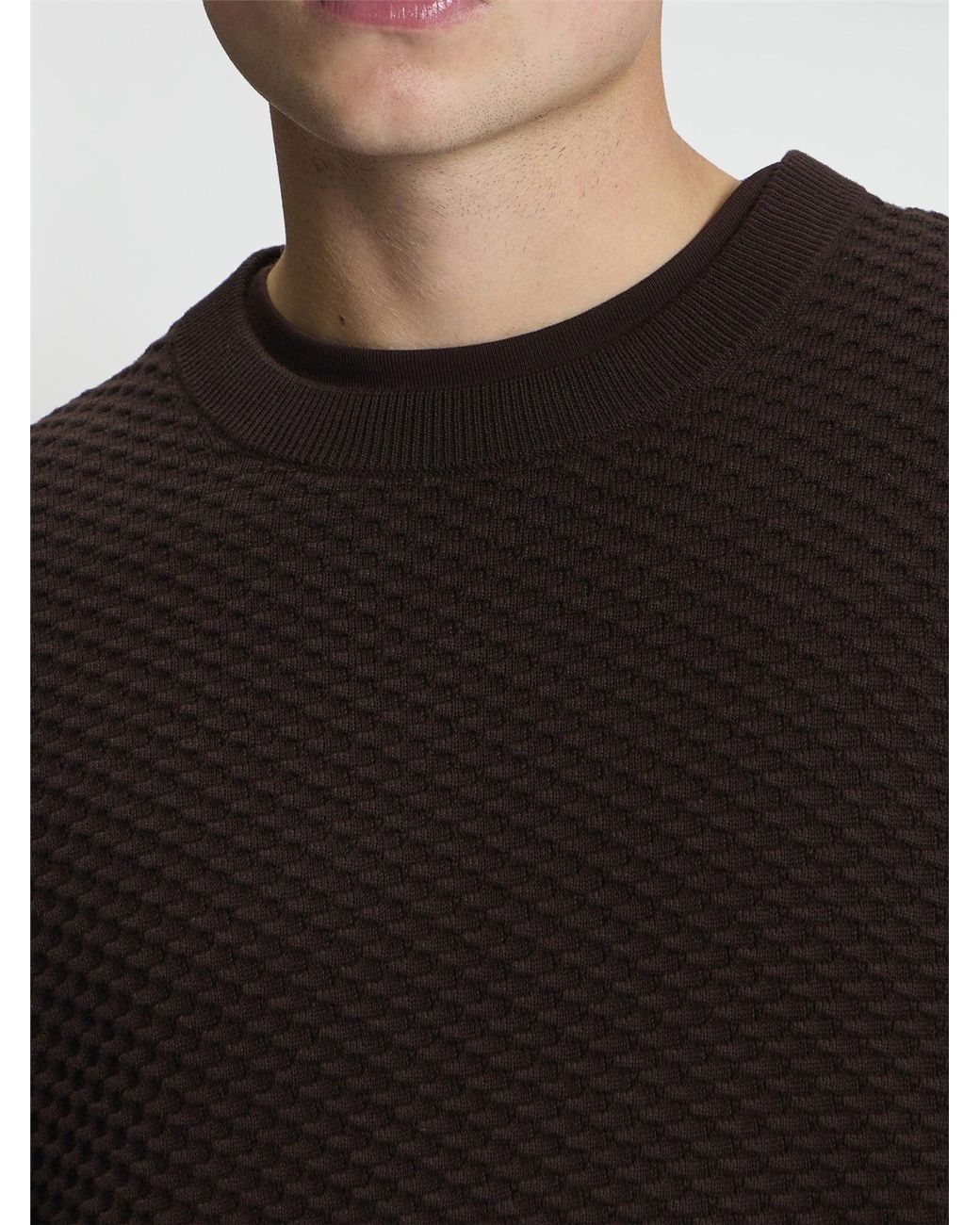 Ben Sherman Black Long Sleeve Texture Front Crew Neck Jumper In Dark Brown for men