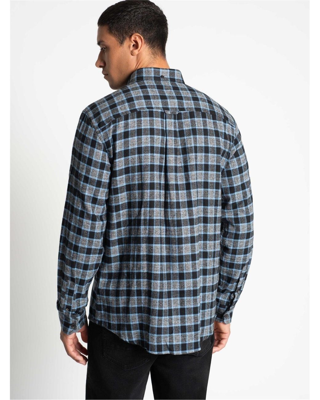 Ben Sherman Blue Long Sleeve Diffused Gingham Check Shirt In Slate for men