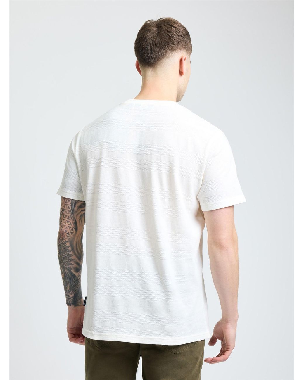 Ben Sherman White Textured Stripe Tee In Ivory for men