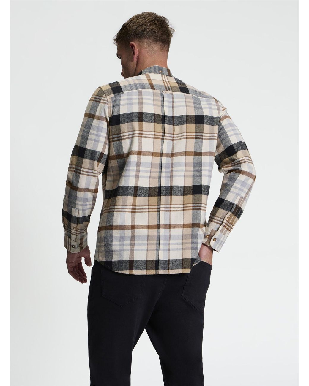 Ben Sherman Gray Long Sleeve Brushed Check Shirt In Ecru for men
