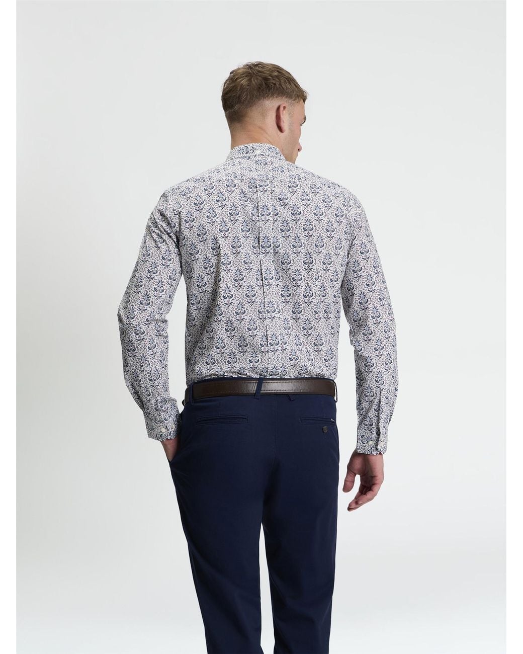 Ben Sherman Gray Long Sleeve Intricate Floral Print Shirt In for men