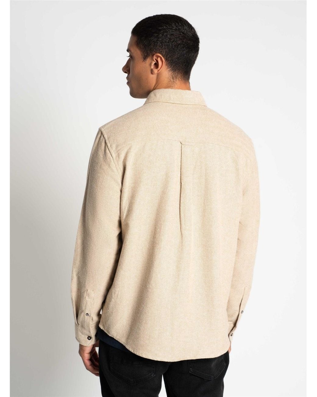 Ben Sherman Natural Long Sleeve Brushed Herringbone Overshirt In Bronze for men