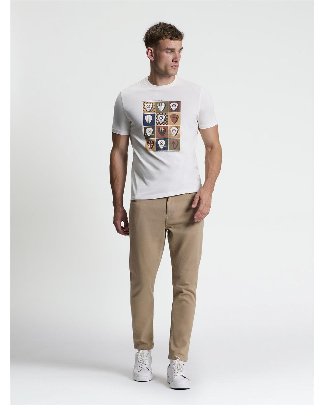 Ben Sherman White Short Sleeve Plectrum Stack Tshirt In Ivory for men