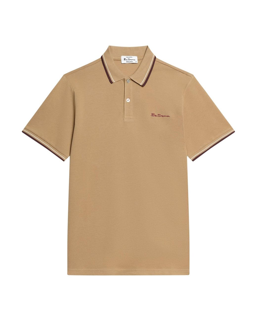Ben Sherman Natural Short Sleeve Signature Pique Polo In Biscuit for men