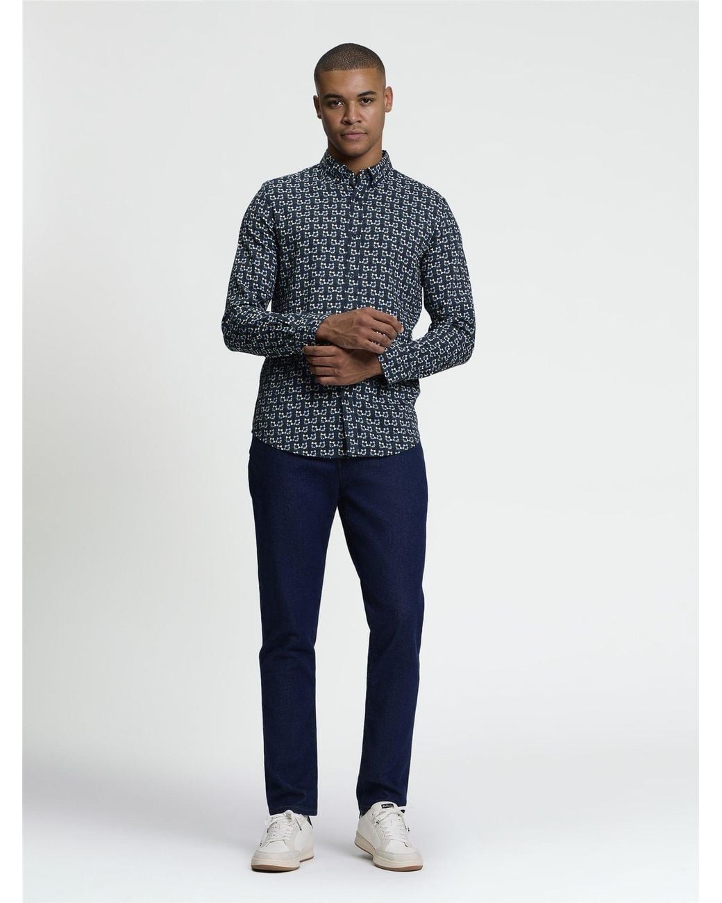 Ben Sherman Blue Long Sleeve Foulard Print Shirt In Lotus Green for men