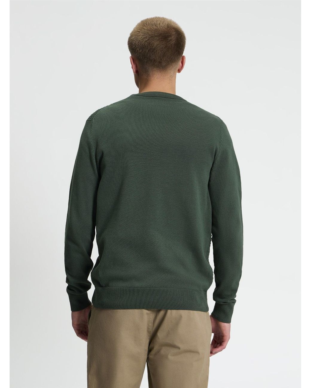 Ben Sherman Long Sleeve Texture Front Crew Neck Jumper In Bottle Green for men