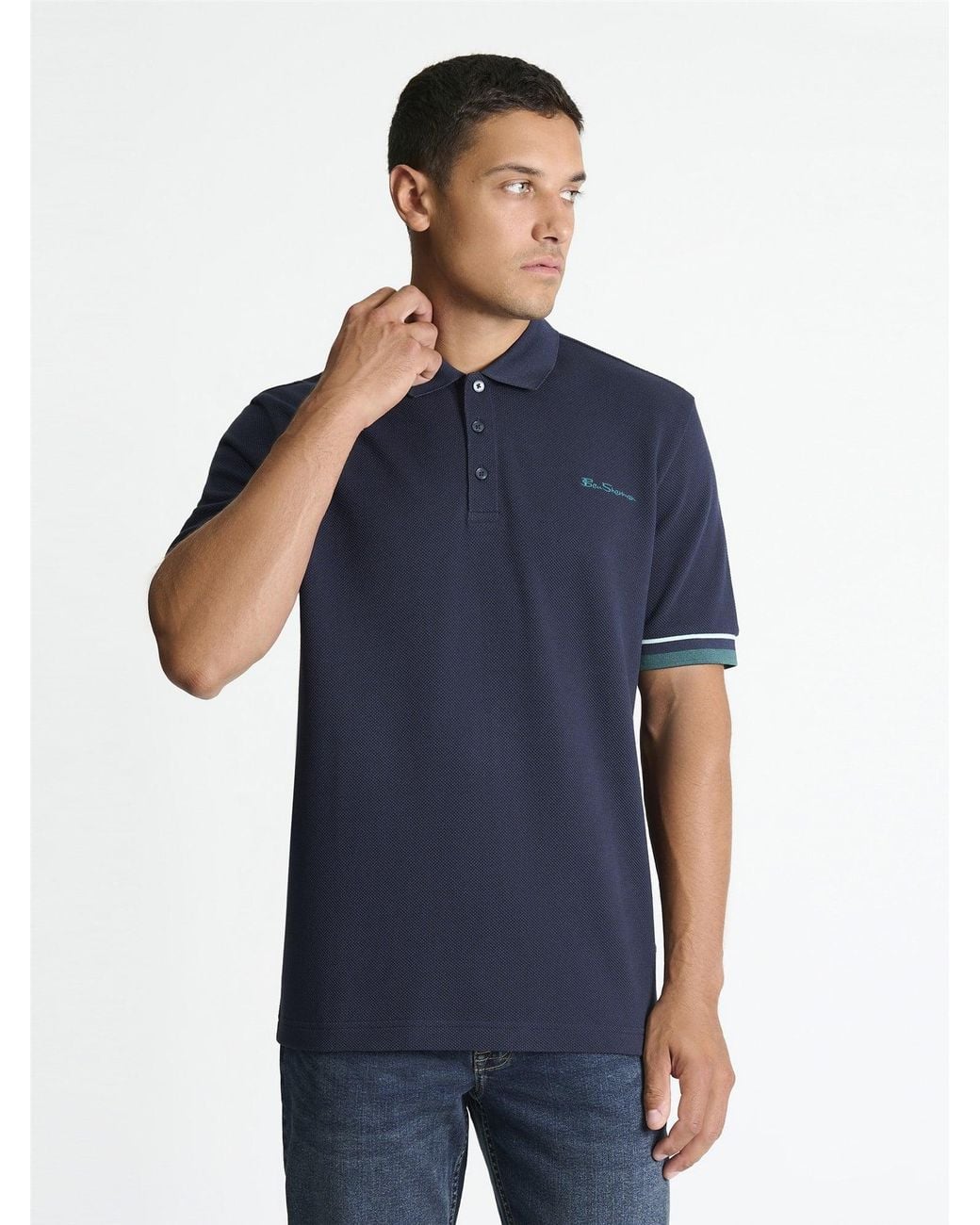Ben Sherman Blue Heavyweight Pique Polo Shirt In Dark Navy for men