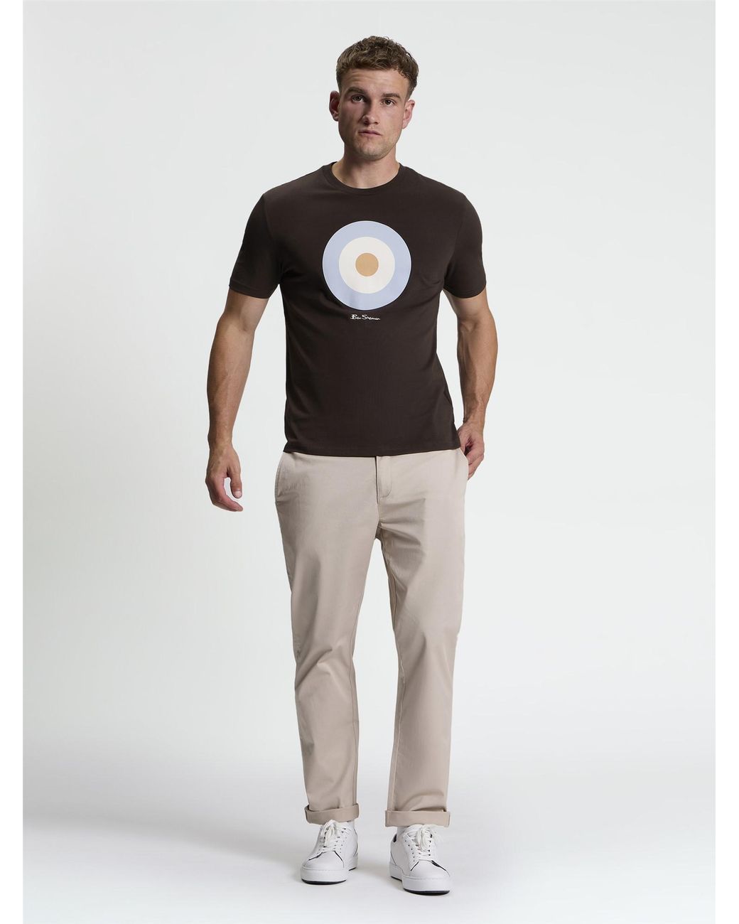 Ben Sherman White Short Sleeve Signature Target Tshirt In Bark for men