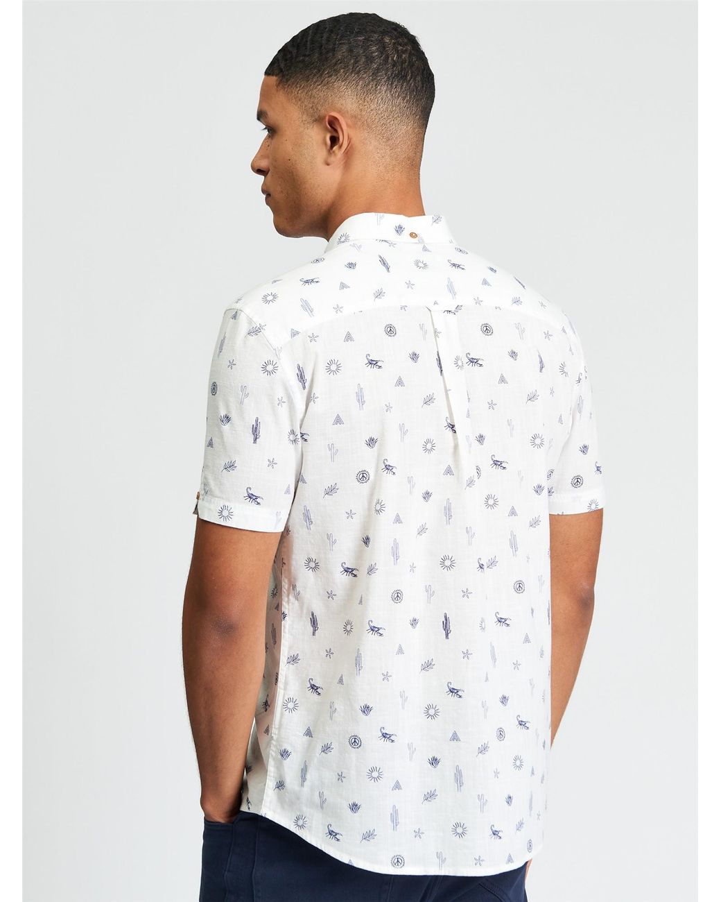 Ben Sherman Blue Short Sleeve Festival Print Shirt In Snow White for men