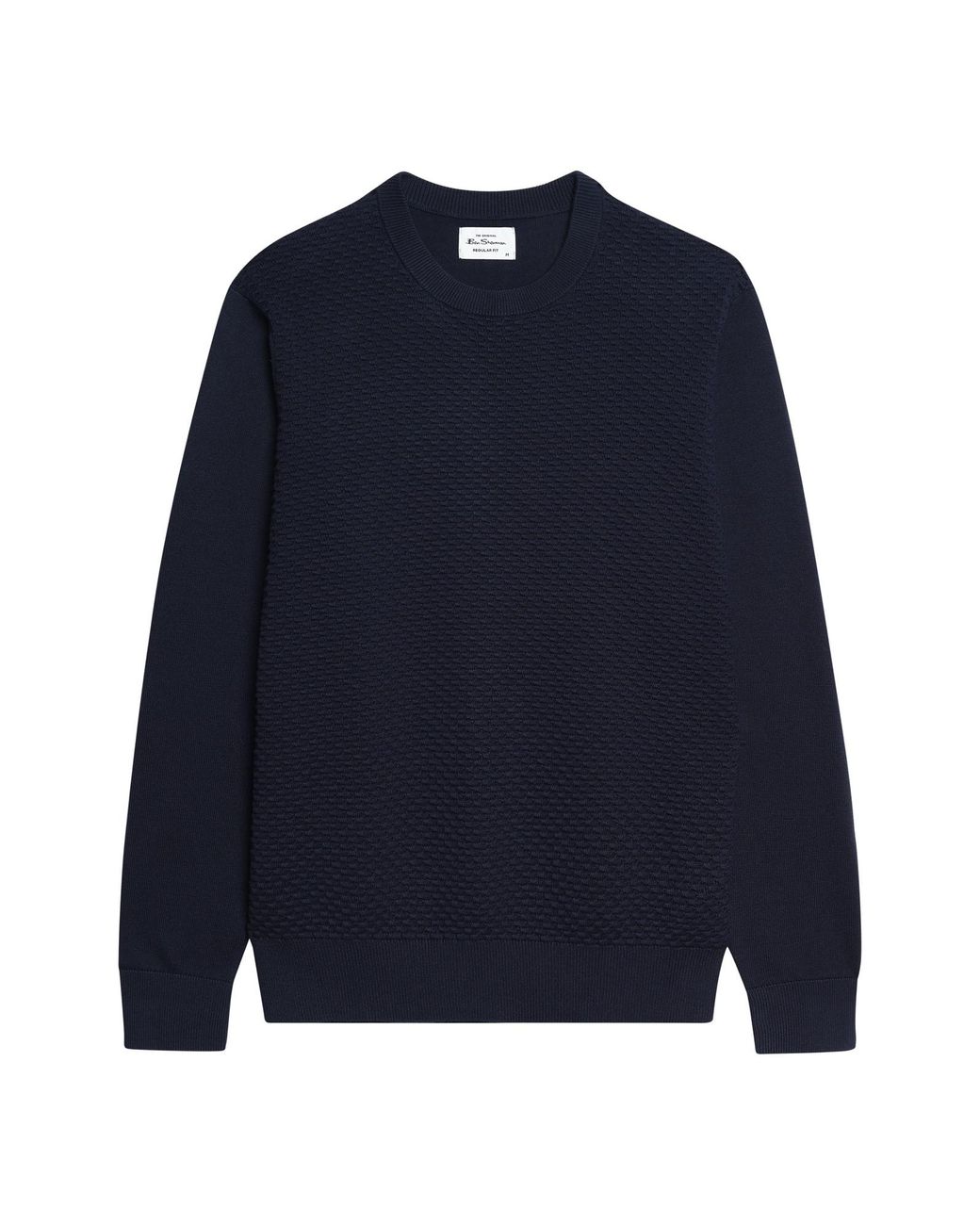Ben Sherman Blue Long Sleeve Texture Front Crew Neck Jumper In Dark Navy for men