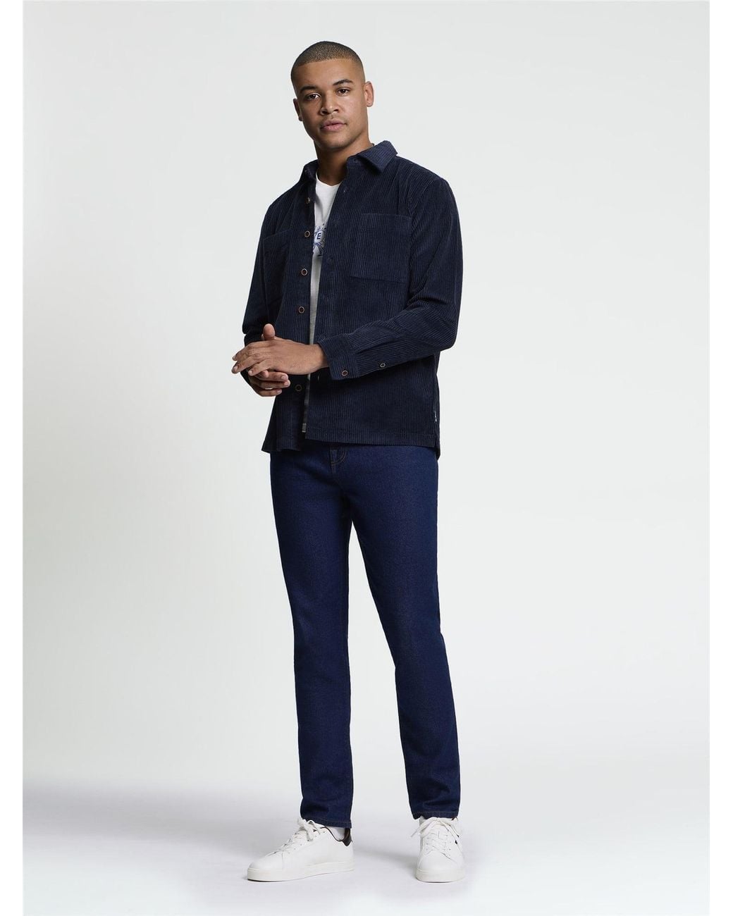 Ben Sherman Blue Long Sleeve Corduroy Overshirt In Dark Navy for men