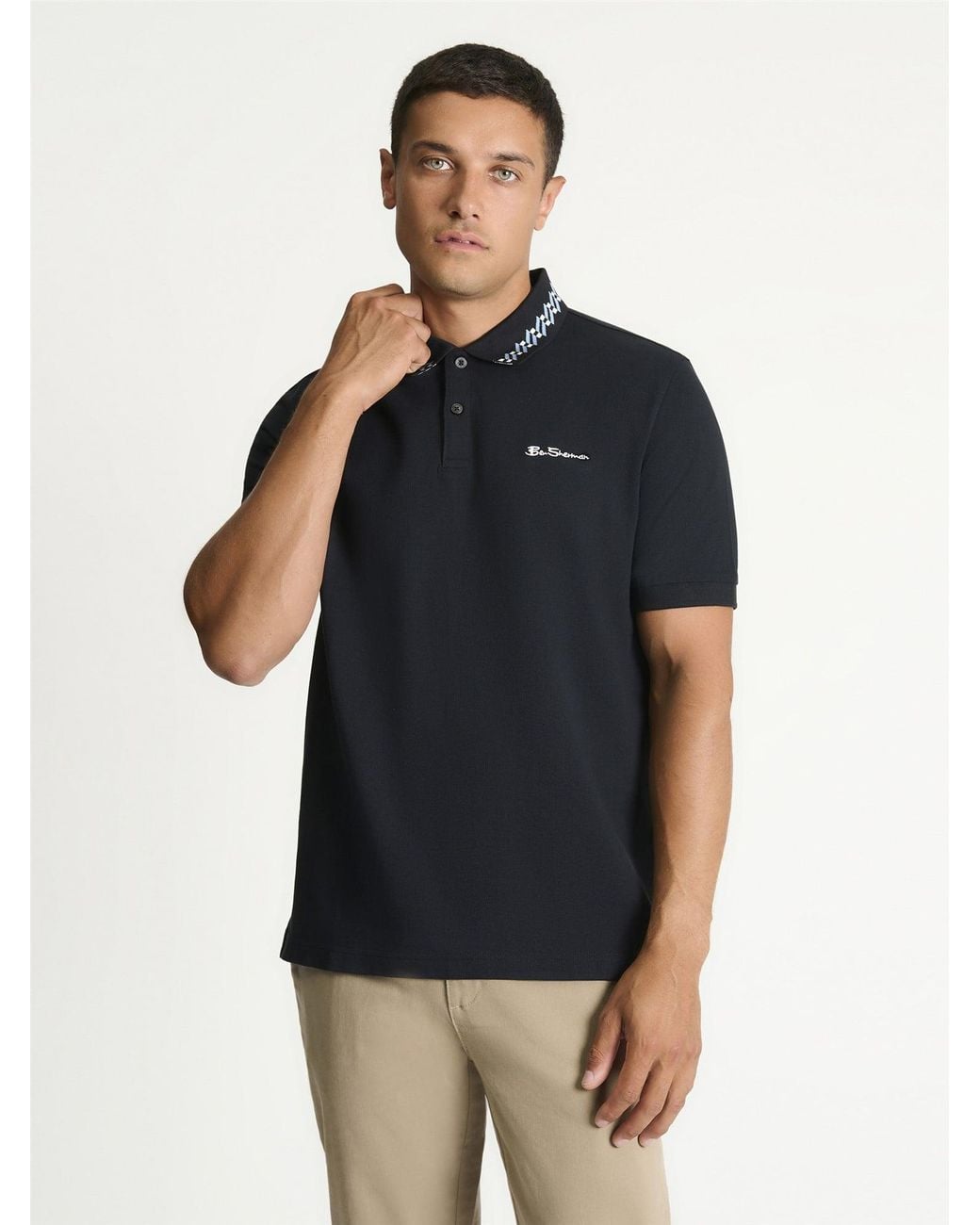 Ben Sherman Multicolor Collar Interest Polo Shirt In Black for men