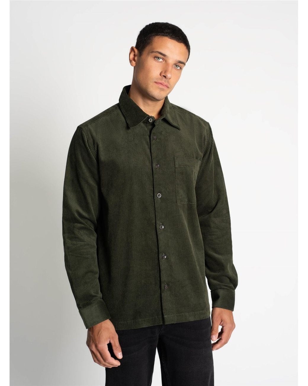 Ben Sherman Green Long Sleeve Corduroy Overshirt In Khaki for men