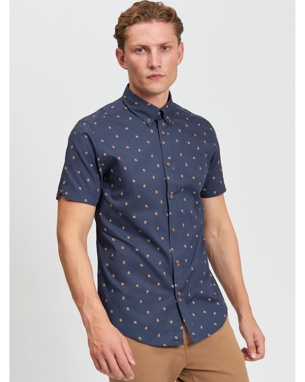 Ben Sherman Blue Short Sleeve Scattered Geo Print Shirt In Dark Navy for men